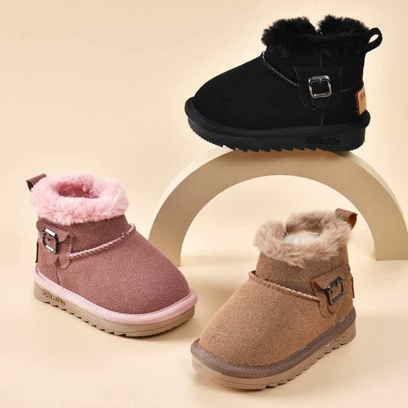 Sheepskin all-in-one snow boots kidswinternew arrival boys shoes girl waterproofnon-slipthickened large cotton shoes
