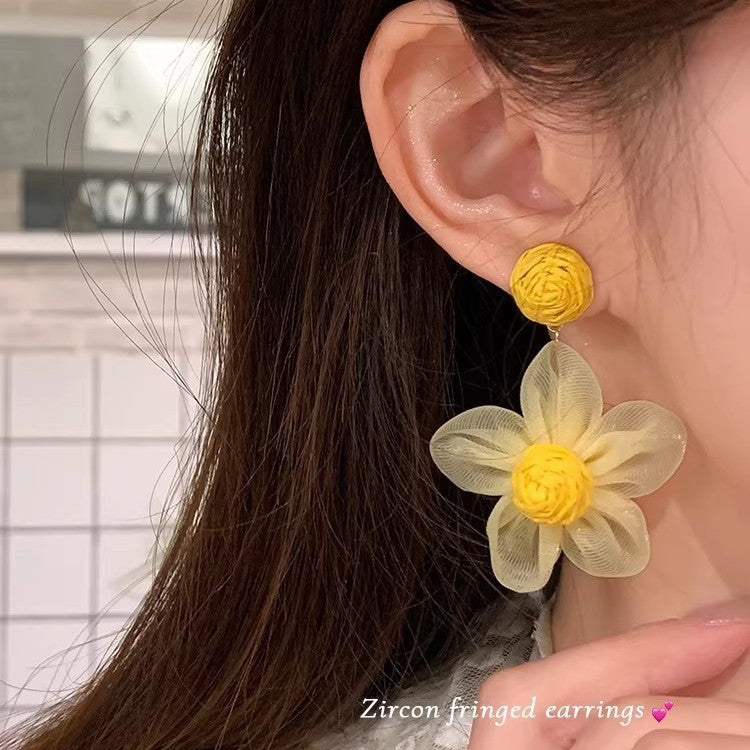 Dopamine colorful floral tassel earrings for women - spring daisy studs, vacation-ready, beach-inspired statement earrings wholesale