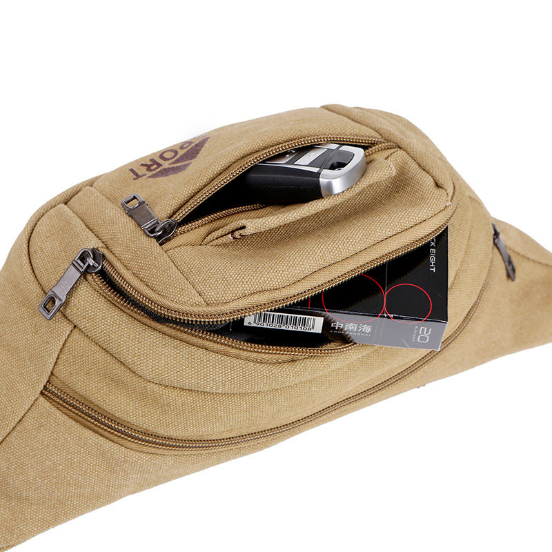 New men's canvas fanny pack, multi-layer messenger bag, outdoor sports fanny pack, cashier bag, construction site wear-resistant fanny pack