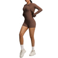 new breathable brushed fleece long-sleeve workout set - solid color three-piece gym outfit for women
