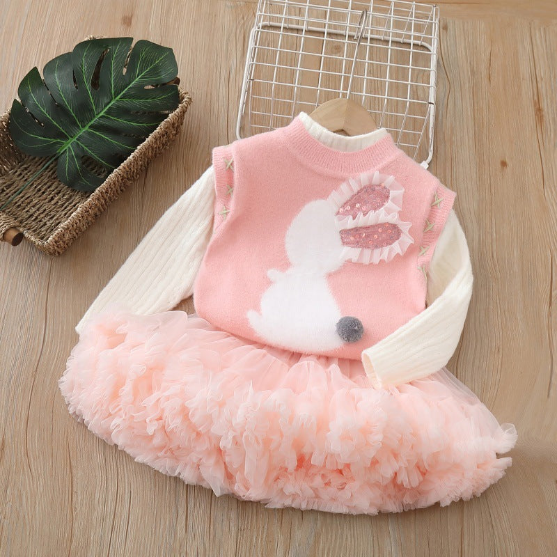 autumnew arrival cartoon baby girl suit skirt princess tutu skirt girlsweatervestsuit