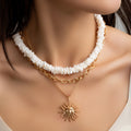 Natural shell necklace wholesale cross-border niche accessible luxury jewelry sun pendant multi-layered vacation style clavicle chain