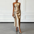 european and american cross-border women's fashion: new high-end, light luxury, pleated, waist-cinching evening gown dress for women