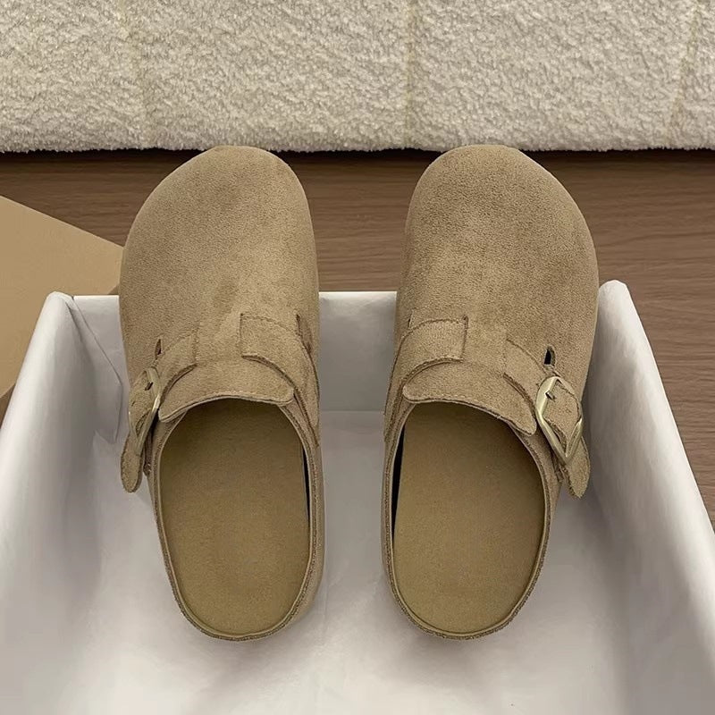 Retro non-slipthick sole half-slippers birkenstock shoes for women outwear2026 spring and summer new arrivalpetites heightening soft bottom toe-cap slippers