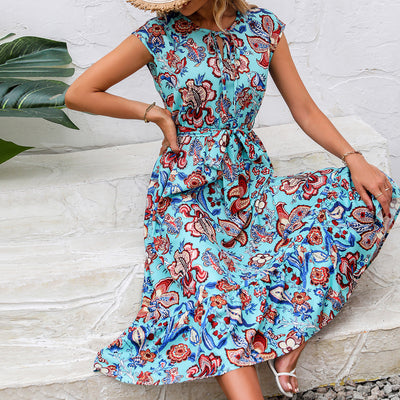 Pre-sale 72397#  cross-border women's fashion european and american ins elegantsweet small floral holiday style dress