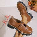 Exportplus size british style thick sole loafers for women  new belt buckle carved cut out small leather shoes wholesale
