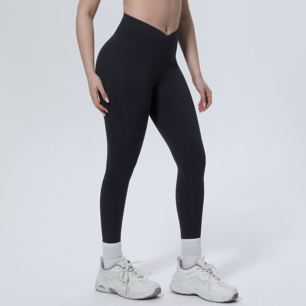 Fashionable and personalized seamless cross-waist tight abdominal yoga pants high waist hip lifting running fitness sports pants for women