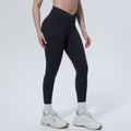 Fashionable and personalized seamless cross-waist tight abdominal yoga pants high waist hip lifting running fitness sports pants for women
