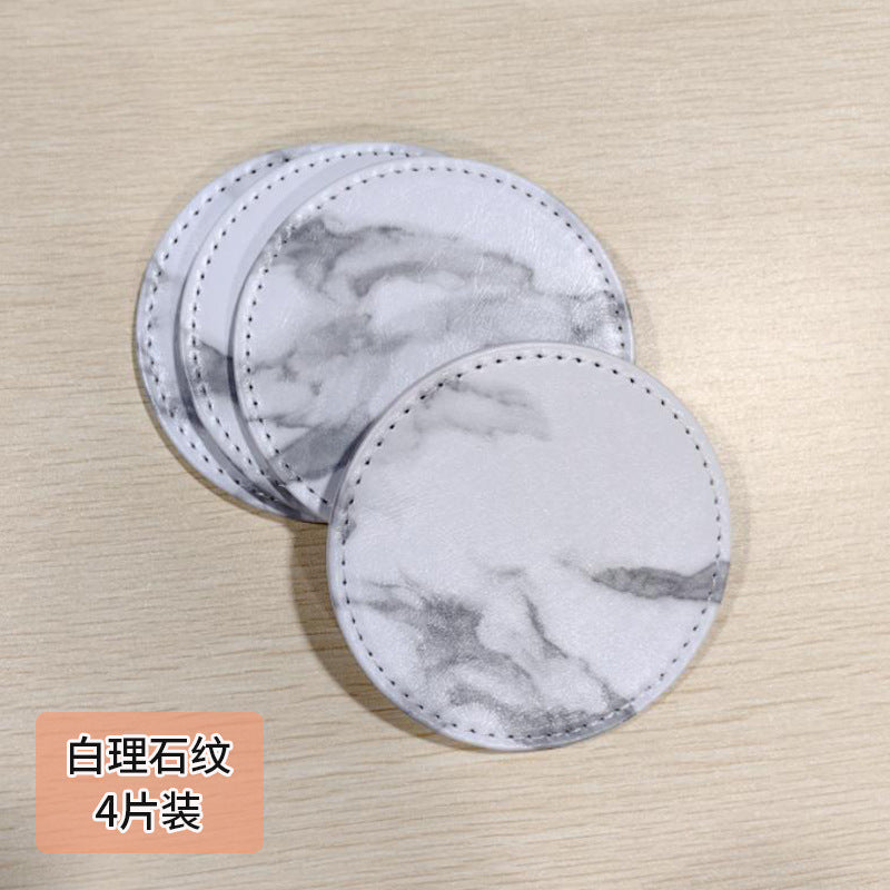 Solid color PU exquisite leather coaster creative furniture hotel waterproof and thermal insulation coffee mat teacup mat can be printed LOGO