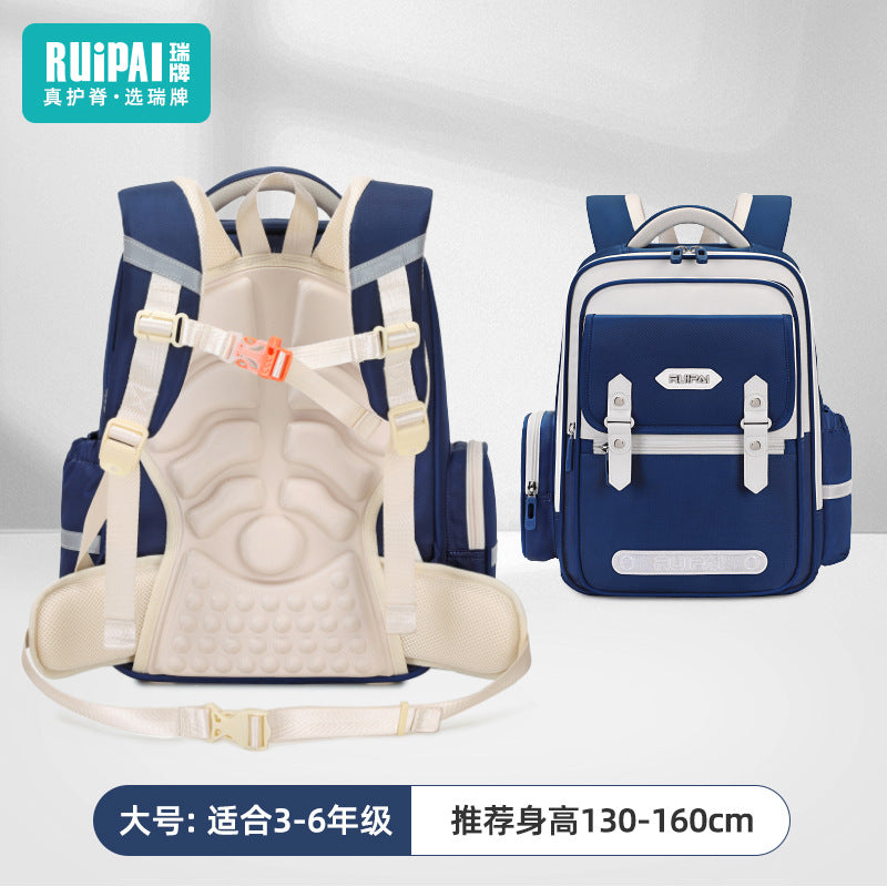 Rui brand primary school students spine care schoolbag for grades 5-6, large-capacity burden reduction for men and women, water-proof children's cloud schoolbag for men
