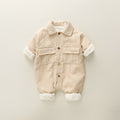 Newborn baby romper set - autumn/winter thickened cotton-padded jumpsuit for warmth, fleece-lined outerwear