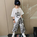 summer short-sleeve t-shirt for boys, ages 12-15, middle school students, trendy and stylish, ages 13-14, big kids' boys' outfit set