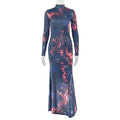 Fashion style cross-border charm printing women's clothing elegant color matching hip skirt sexy stand collar long sleeves waist trendy dress
