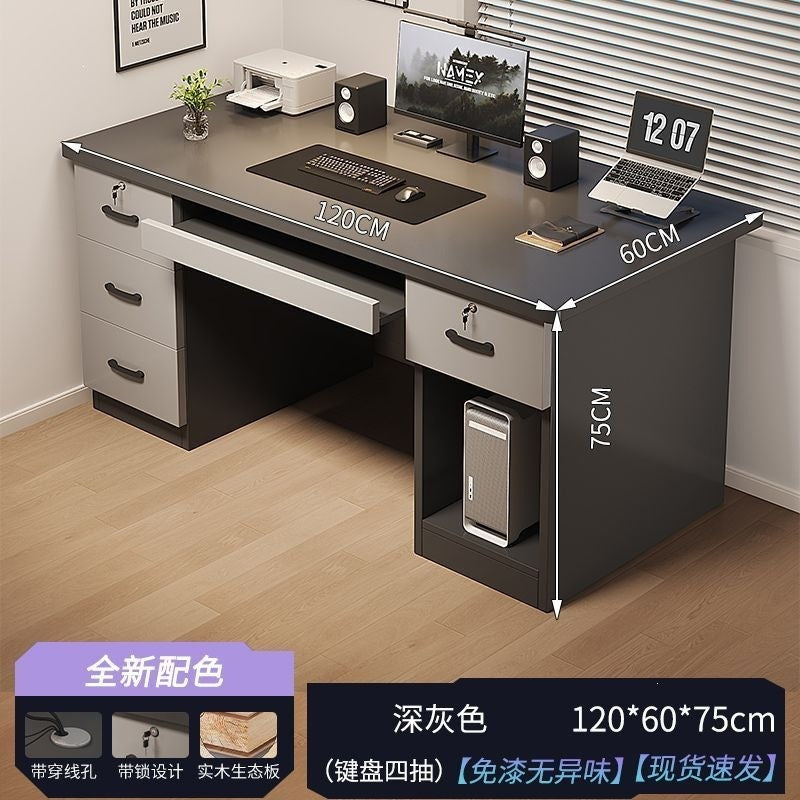 Modern home computer desk with lock, office desk, simple executive desk, office staff desk, student desk, wooden desk