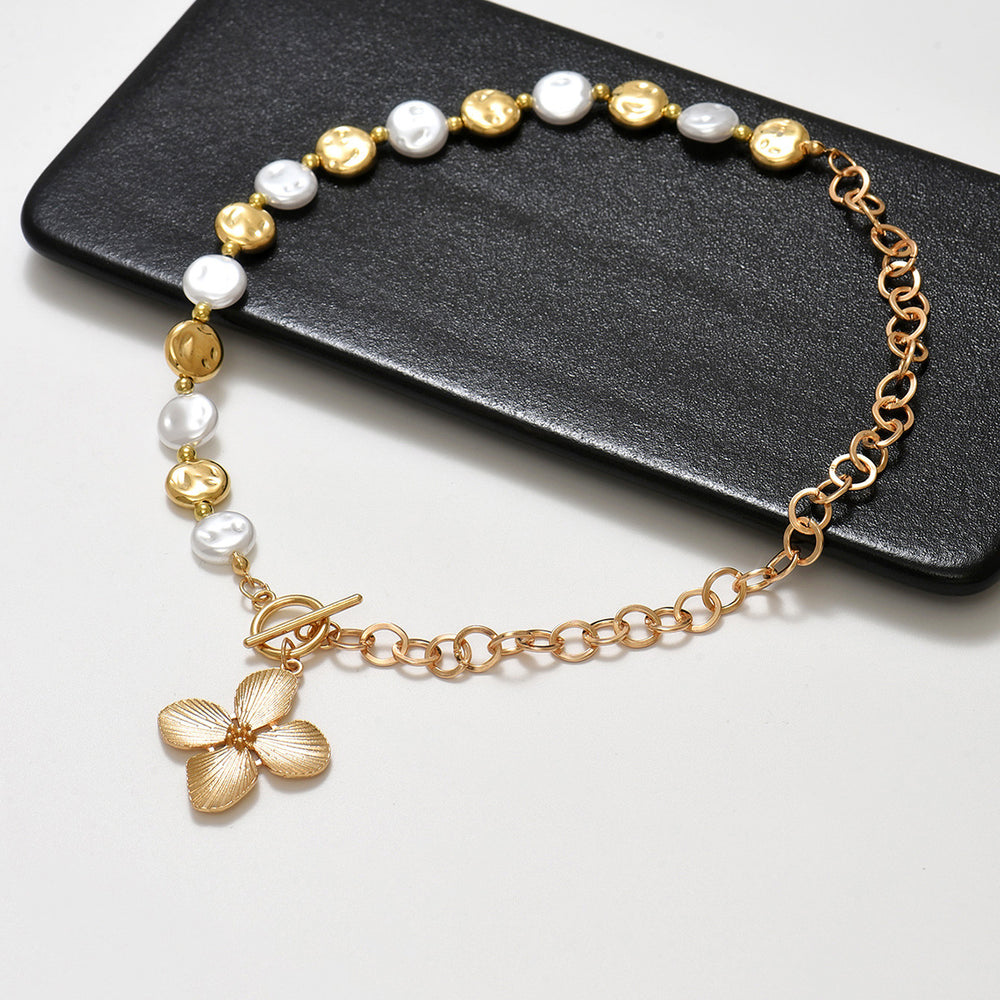 fashionaccessible luxury style imitation pearl flower pendant necklace niche stylish exaggerated sense of design ot clavicle chain