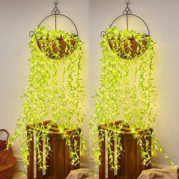 LED willow leaf curtain light creative bedroom gypsy simulation rattan copper wire light hanging tree shelf decorative lights