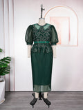 African cross-border hot seller: fashionable and chic rhinestone-embellished puff sleeve high-waisted bodycon dress - plus size women's ready-to-ship dress