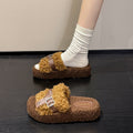 Teddy curl thick sole furry slippers outwear new arrivalfall and winter belt buckle home stuffed cotton slippers women's loafers
