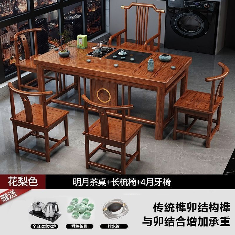 New chinoiserie balcony coffee table solid wood table and chair combination tea table small apartment for home kung fu tea table all-in-one complete set