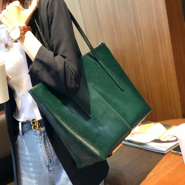 Vintage leather tote bag for women - 2025 new collection - large capacity genuine leather commuter shoulder bag