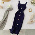 Knitted dress 2020 new summer style elegant square neck slim fit button-down sleeveless tank top slit midi dress
