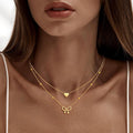 Amazon's new fashionable heart & butterfly double-layer necklace - women's heart-shaped pendant rice bead choker