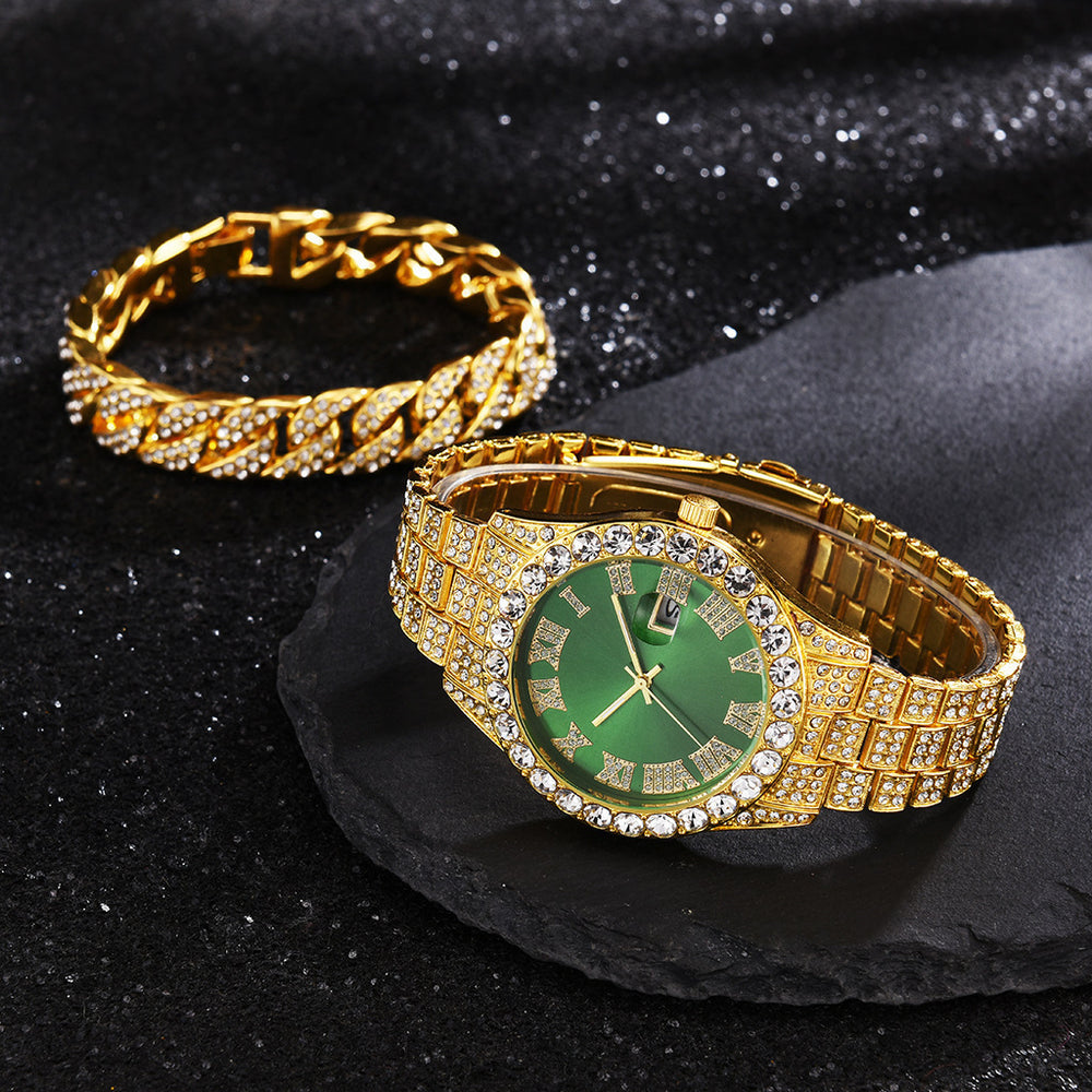 2025 hot-selling export watch: european and american men's personalized hip-hop feng shui ghost roman numeral diamond-inlaid quartz watch for men
