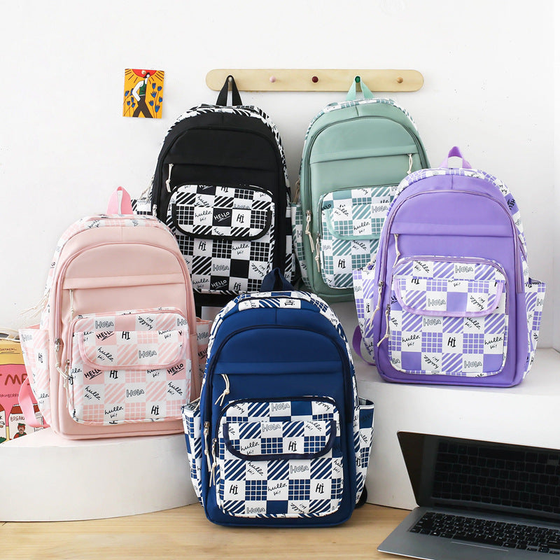 Primary and secondary school student schoolbag four-piece large-capacity backpack small fresh multi-functional schoolbag high-value student backpack