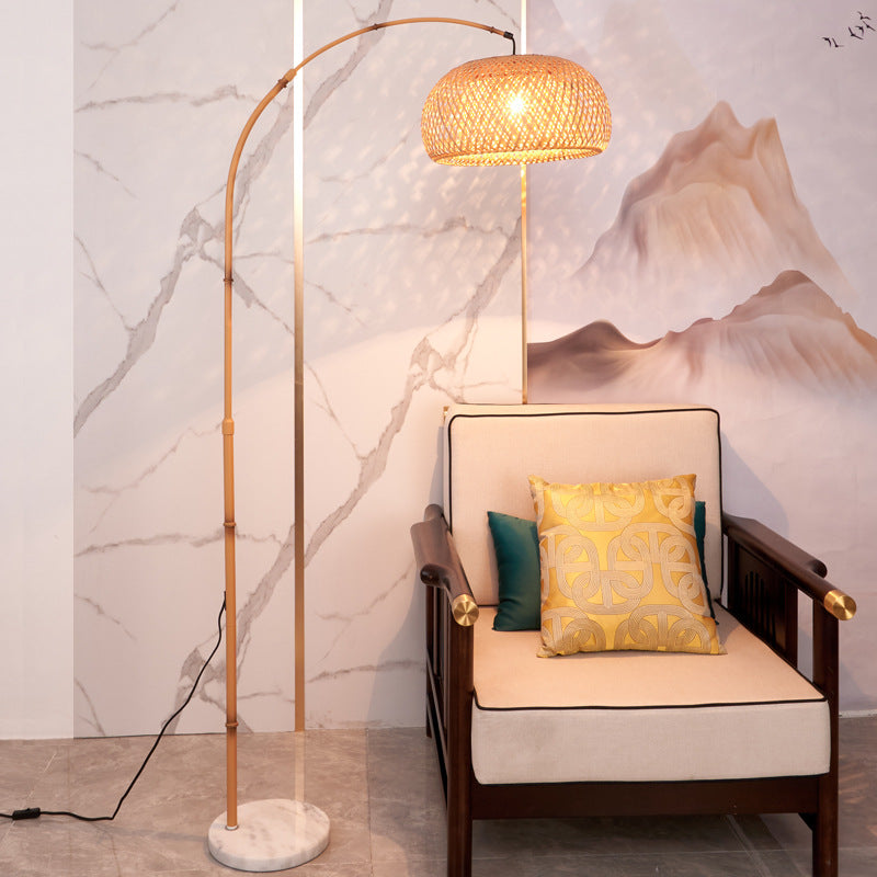 [Factory Customization] Japanese-style wabi-sandy wind fishing floor lamp retro Zen tea room Chinese bamboo weaving living room study