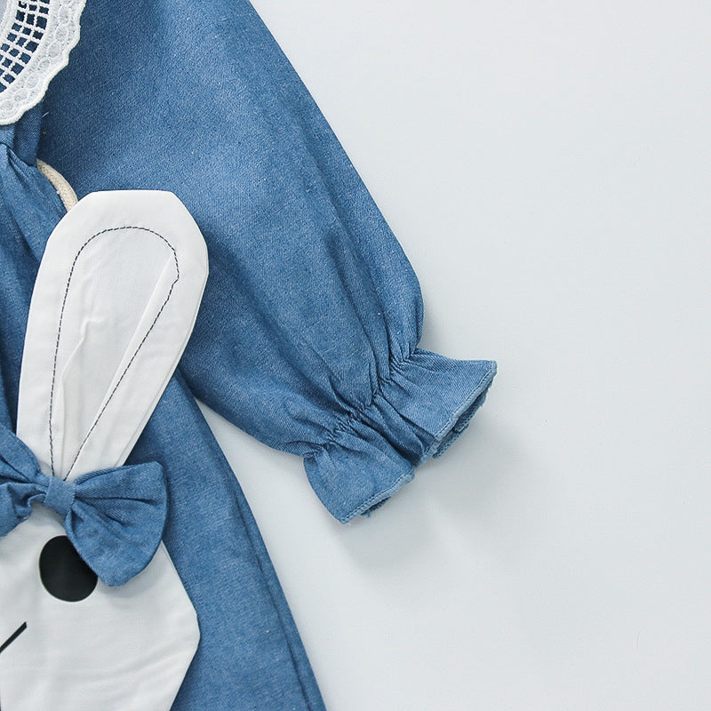 Girls' spring/autumn outfit  new style faux two-piece dress shirt dress, long-sleeved princess dress for toddlers and young children, stylish skirt