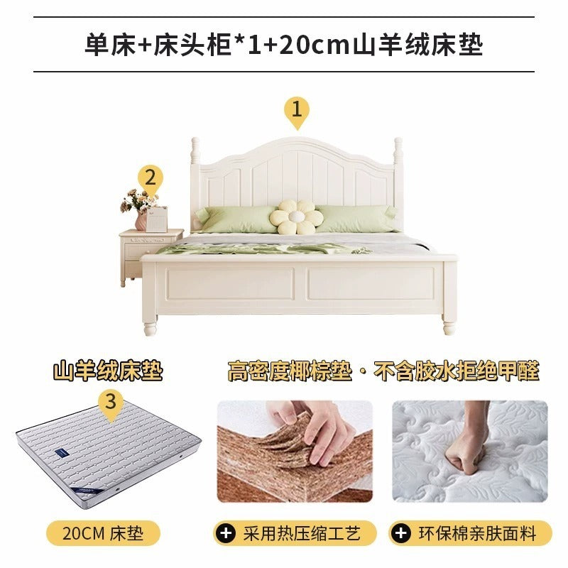 Scandinavianwhite solid wood bed modern casual cream style grids 1.8m double bed 1.5 master bedroom storage princess bed