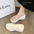 Height increasing thick sole half slippers high heel sandals new arrival women's shoes crystal wedge transparent one-line slippers women