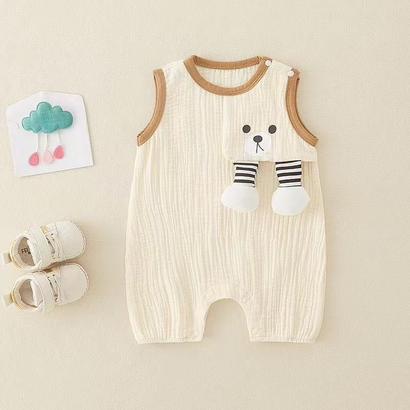 New arrival kidsfashion style vest wide shoulder jumpsuit summer boys newborn summer cartoon jumpsuit