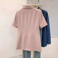 cross-border fashion women's lightweight business casual short-sleeve solid color blazer with button front