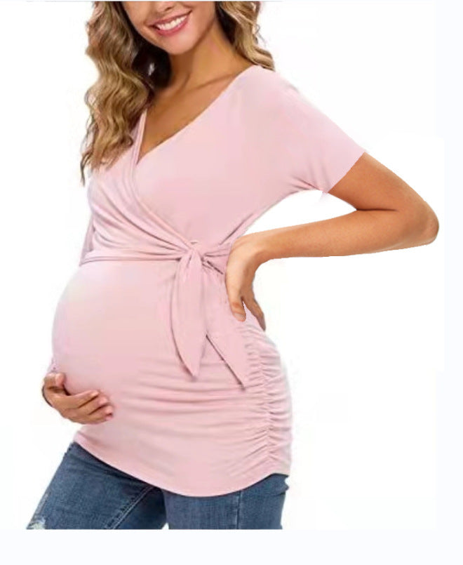 fashion trendy mom cross v-neck nursing t-shirt maternity top - in stock, relaxed fit