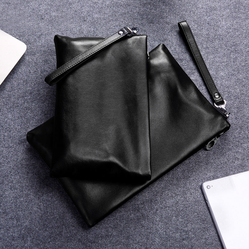 New men's bags, genuine leather casual handbags, first-layer cowhide envelope bags, large-capacity clutch bags, soft leather men's clutch bags.