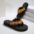 2025 new fashion bohemian rhinestone flip-flops - beach sandals with chunky sole and ethnic design