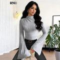 Fashion cross-border  spring new arrival pit half turtleneck silm elegant women's inner bell sleeve bottom shirt
