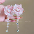 Romantic pink crystal flower pearl earrings - vacation vibes, luxe & ethereal, dopamine dressing