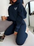 fashionembroider hooded sweatshirt suitloose drop shoulder drawstring wide leg sweatpants two-piece set