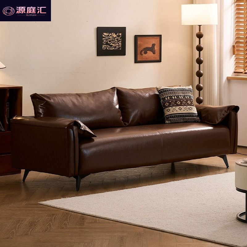 American mid-century oil wax leather sofa, perfect for living rooms, small apartments, clothing store receptions, and adding a touch of understated luxury with a vintage vibe. this double-seater sofa is a stylish choice