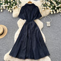 Retro denim style lapel short sleeve a-line dress women's early spring k-style waist slimming lookelegantwork clothing skirt
