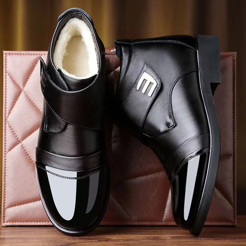 Boots 2025winter high-top boots men leather shoes genuine leather snow boots fleece-lined trendy leather boots heattech cotton shoes for men
