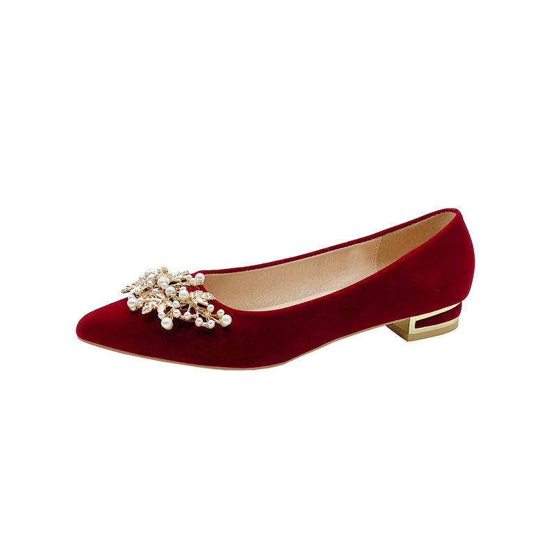 Autum wedding shoes for women with thick heels 2025new arrival bride chinoiserie red fleece-lined xiuhe wedding dress two-wear high heels not tiring feet