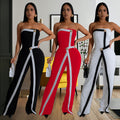 C7205 cross-border   fashion women's sexy bandeau sleeveless backless button jumpsuit