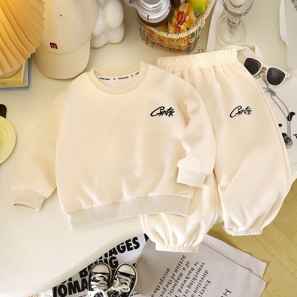 Spring autumkidssweatshirtsuitchildren's fashion sports two-piece set boys and girls winterfleece-linedk-style children's clothing