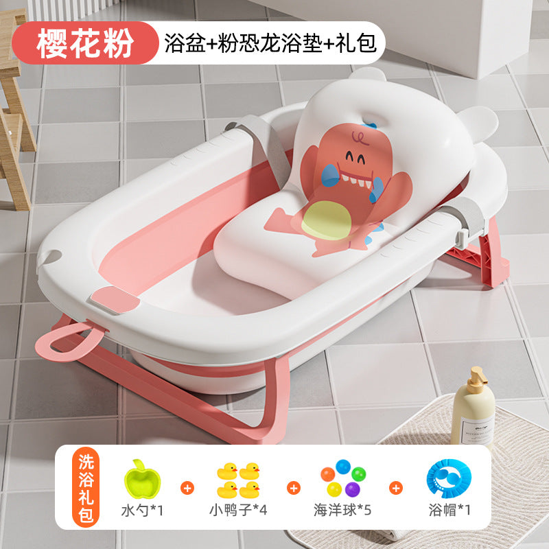 Large collapsible baby bathtub - portable baby bathtub for home use - infant and toddler bath seat - plastic newborn and children's bath supplies