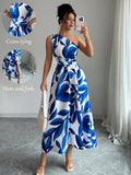 new european and american style cross-border fashion printed pleated elegant long dress