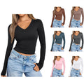 european and american style v-neck slim-fit long sleeve t-shirt - women's inner layering top - figure-hugging milk silk base layer