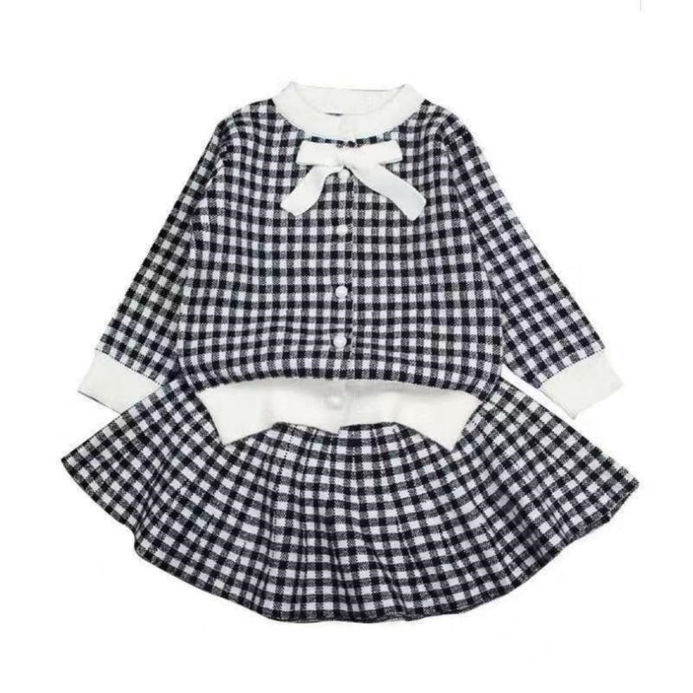spring/autumn girls' knitted sweater set - fashionable sweater dress with bow detail, two-piece outfit - direct from the manufacturer
